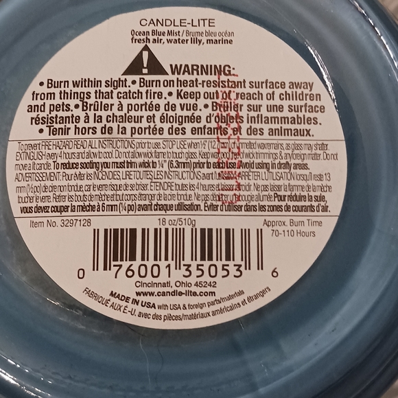 NWT! CANDLE-LITE OCEAN BLUE MIST 18oz - Picture 7 of 7